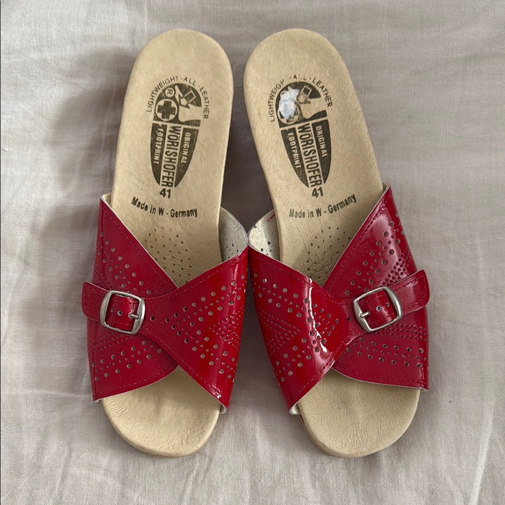 Red Leather Sandals with Buckle